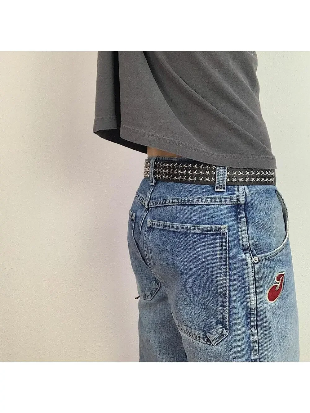 Y2K Black Silver Star Studded Belt